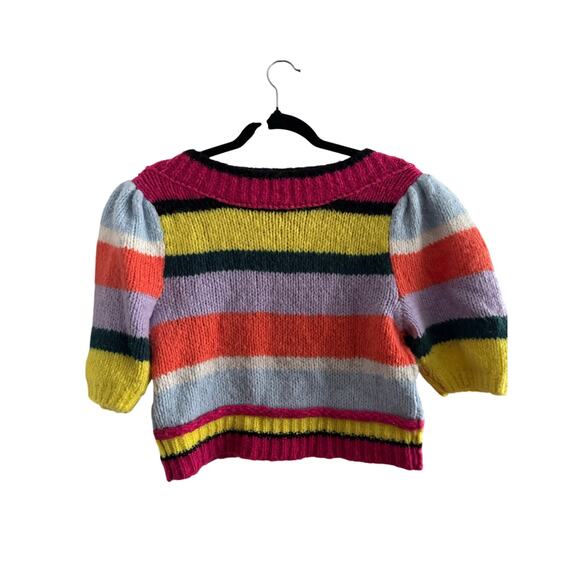 Free People / Foxy Stripe Puff Sleeve Cropped Wool Blend Sweater / sz L - Picture 4 of 5